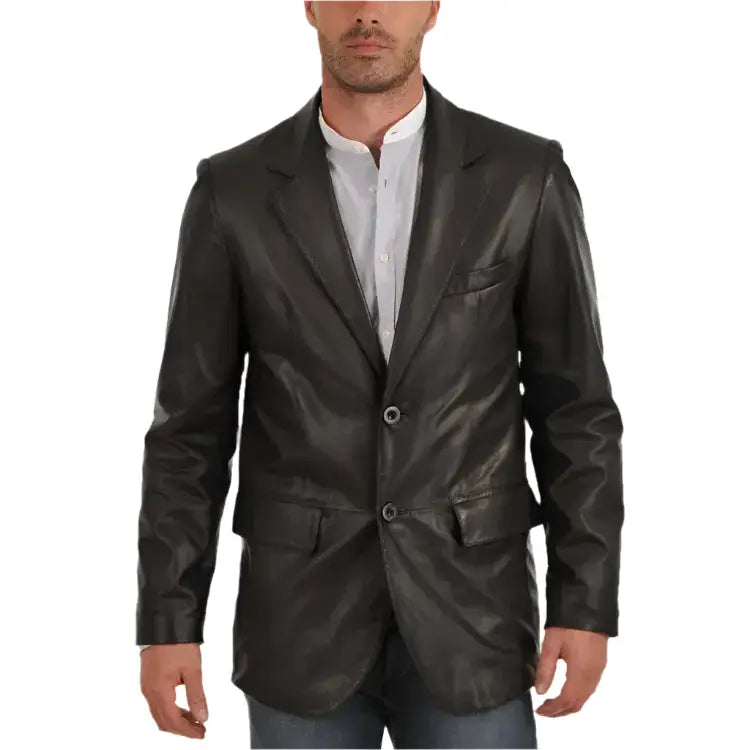 Mens Classic Leather Blazer Coat