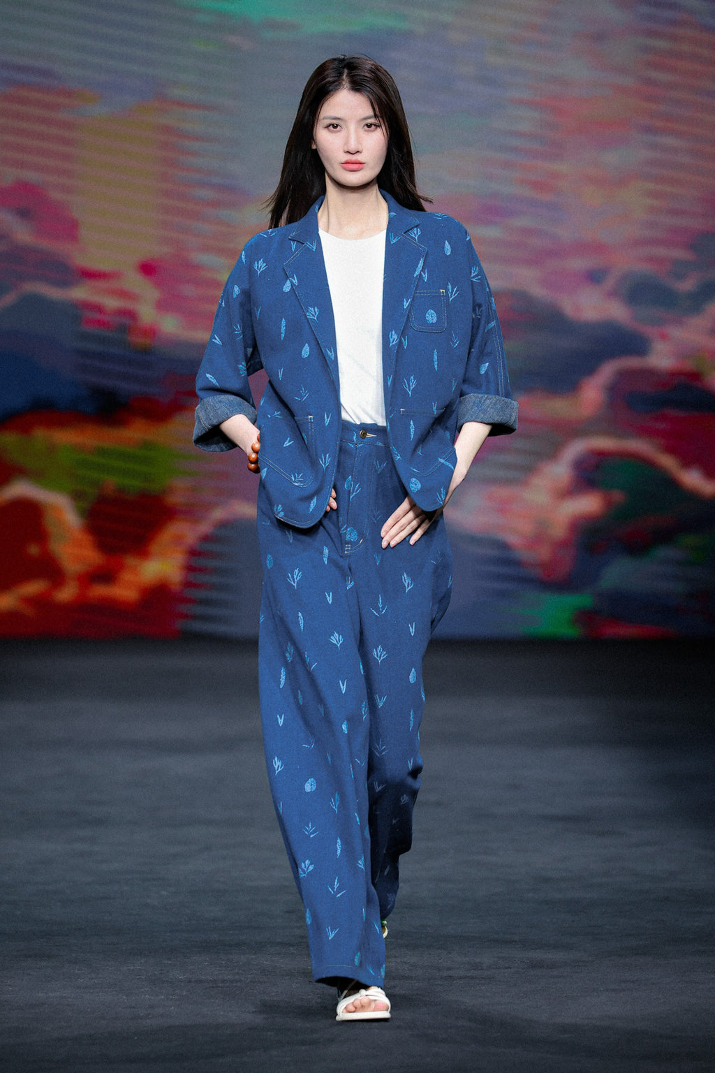 Botanic Print Blue Denim Jeans