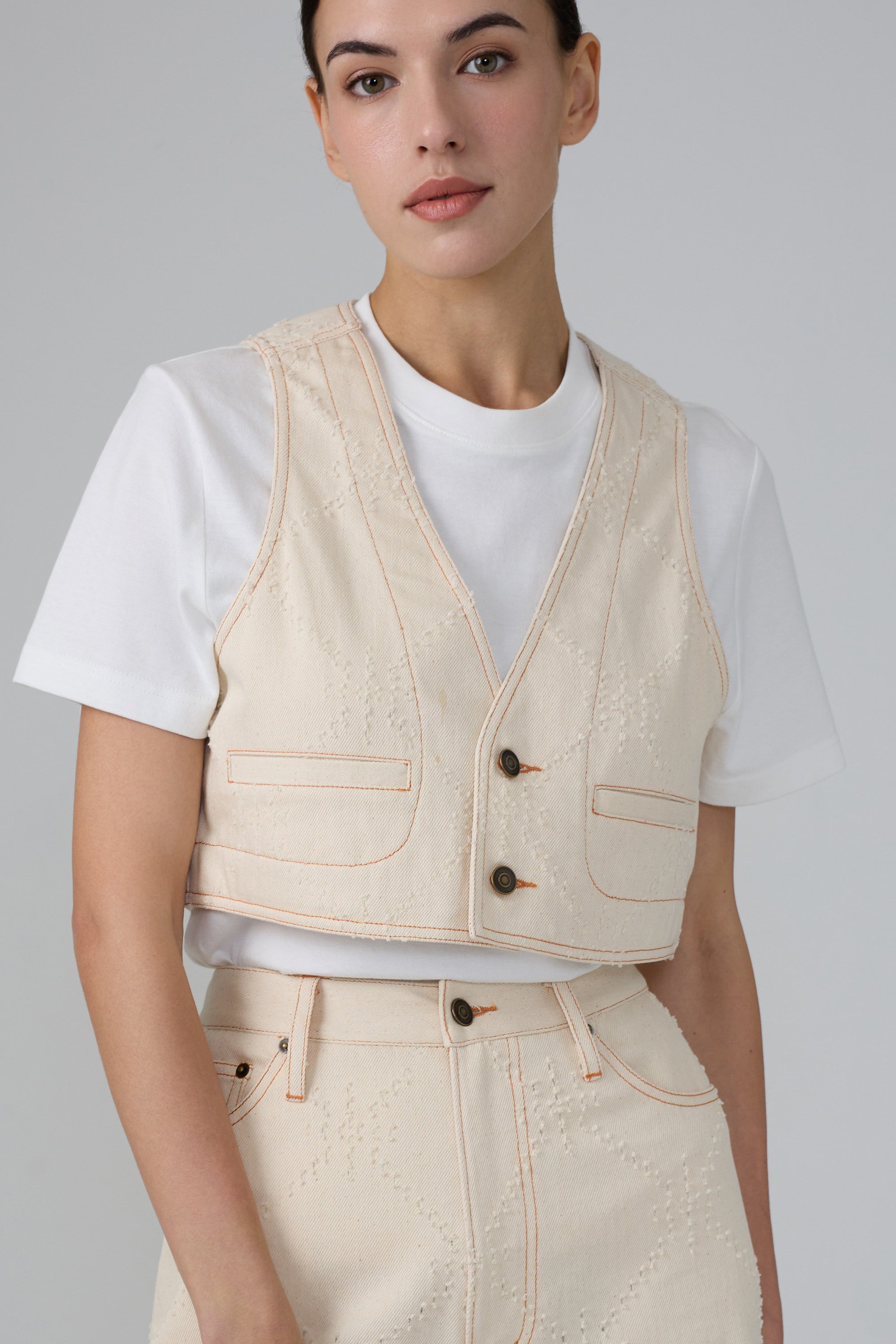 Art of Mending Texture Ecru Denim Vest