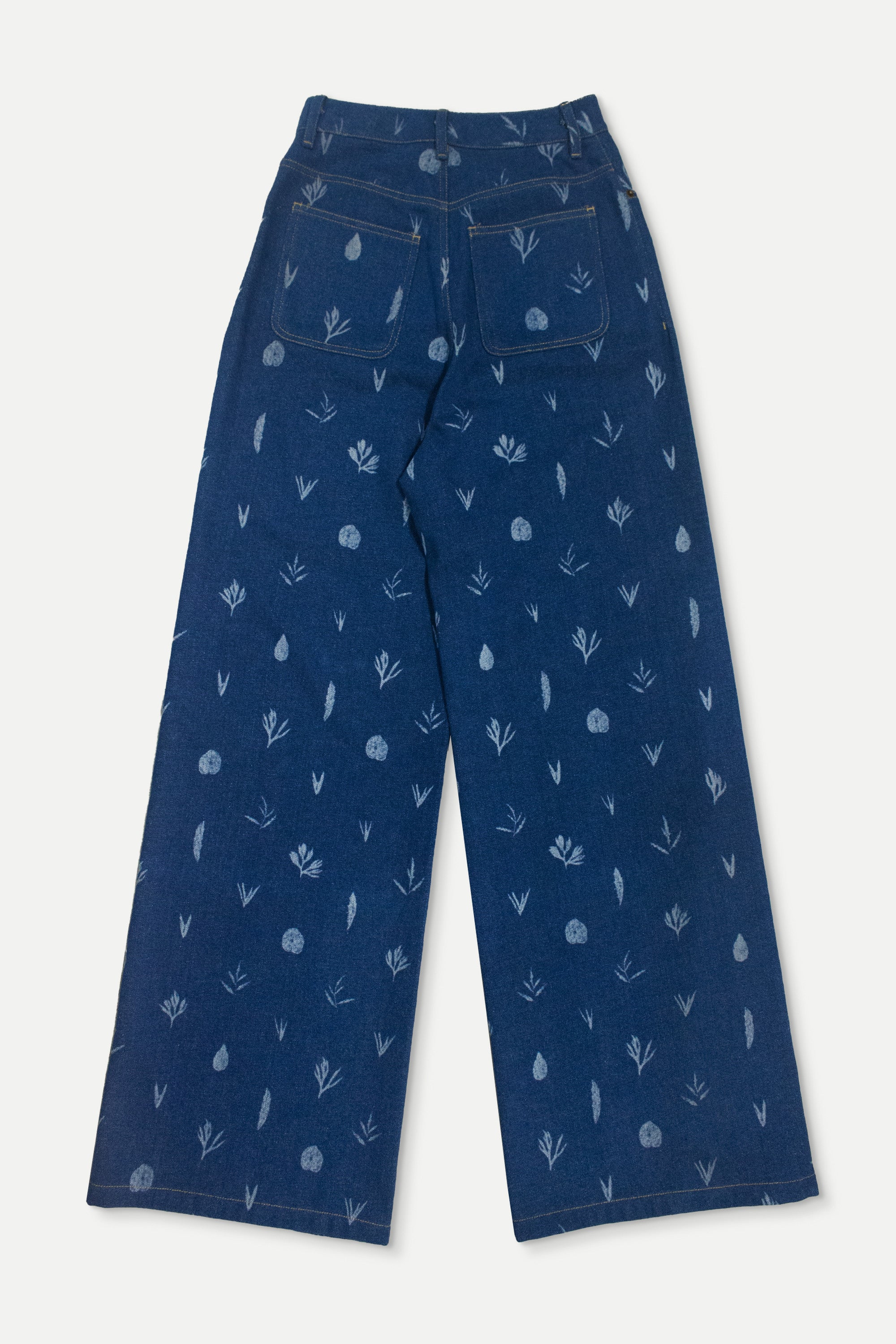 Botanic Print Blue Denim Jeans