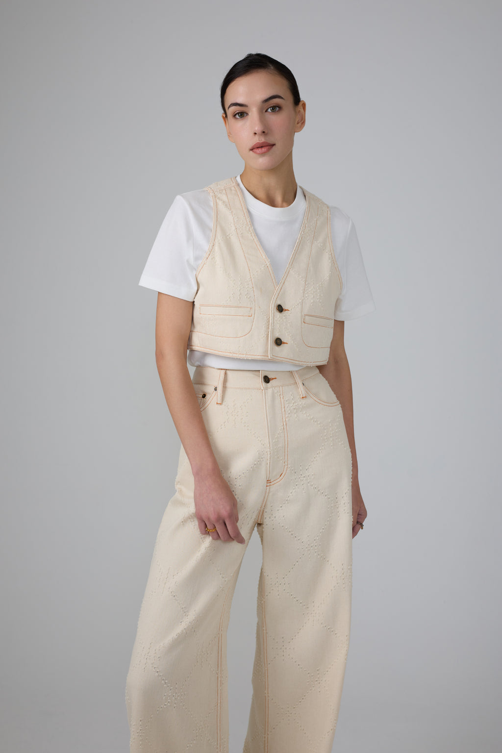 Art of Mending Texture Ecru Denim Vest