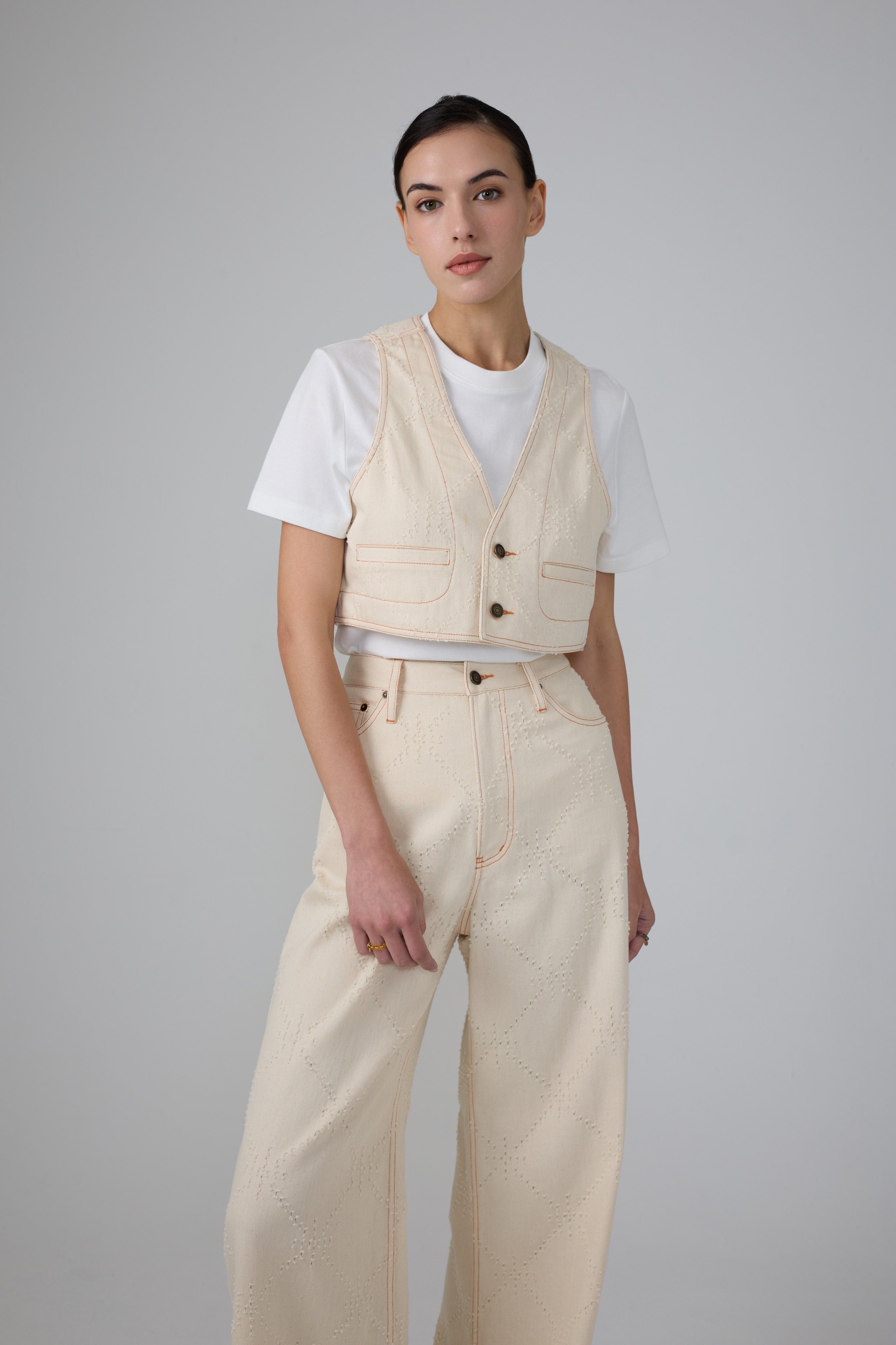 Art of Mending Texture Ecru Denim Vest