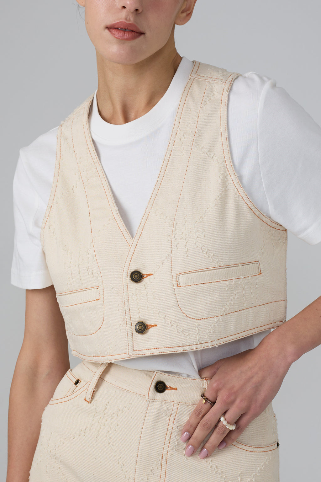 Art of Mending Texture Ecru Denim Vest