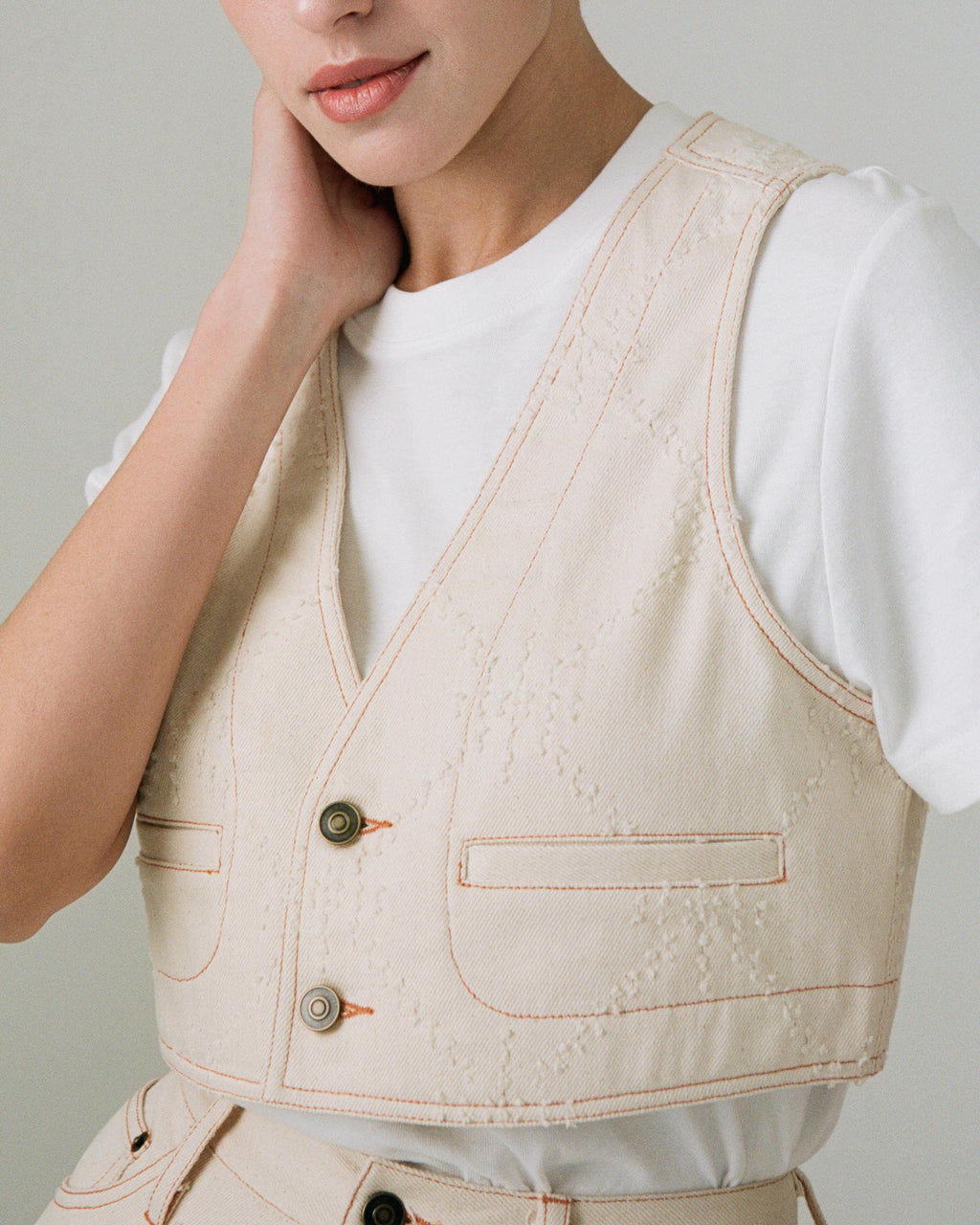 Art of Mending Texture Ecru Denim Vest