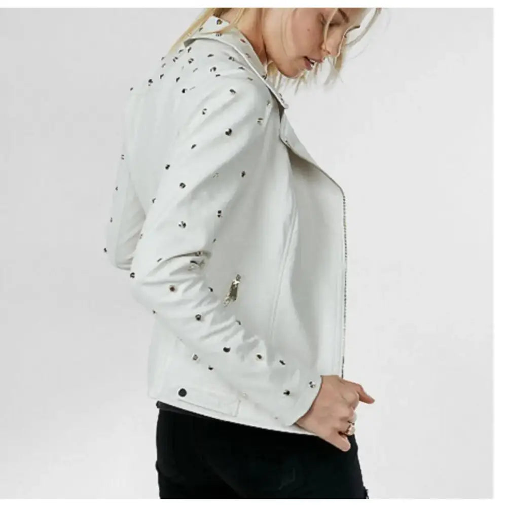 Women’s White Studded Leather Jacket