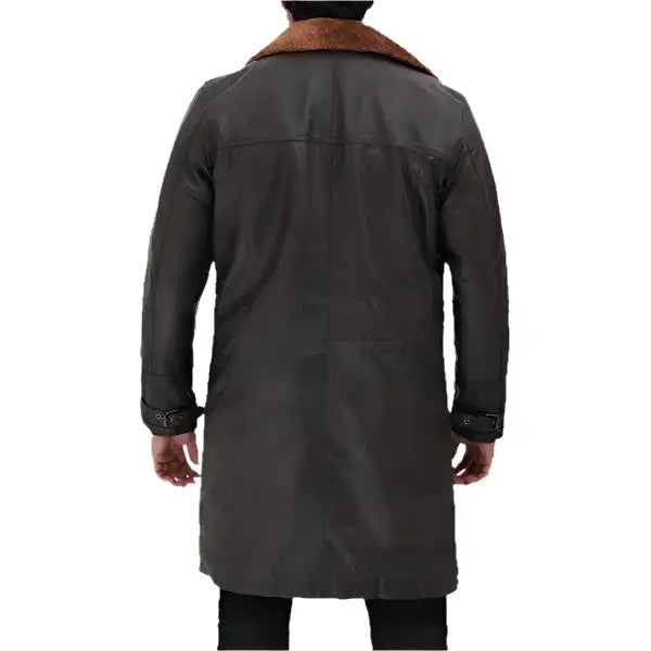 Mens Dark Brown Shearling Leather Trench Coat