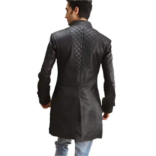 Quilted Black Leather Trench Coat