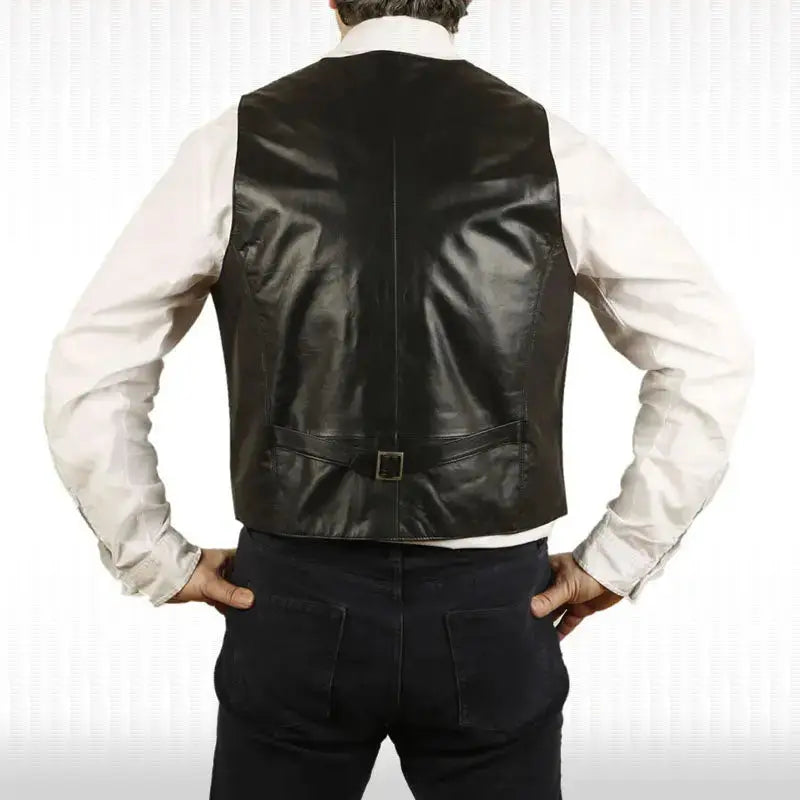 Men’s Stylish Noir Leather Waistcoat Vest