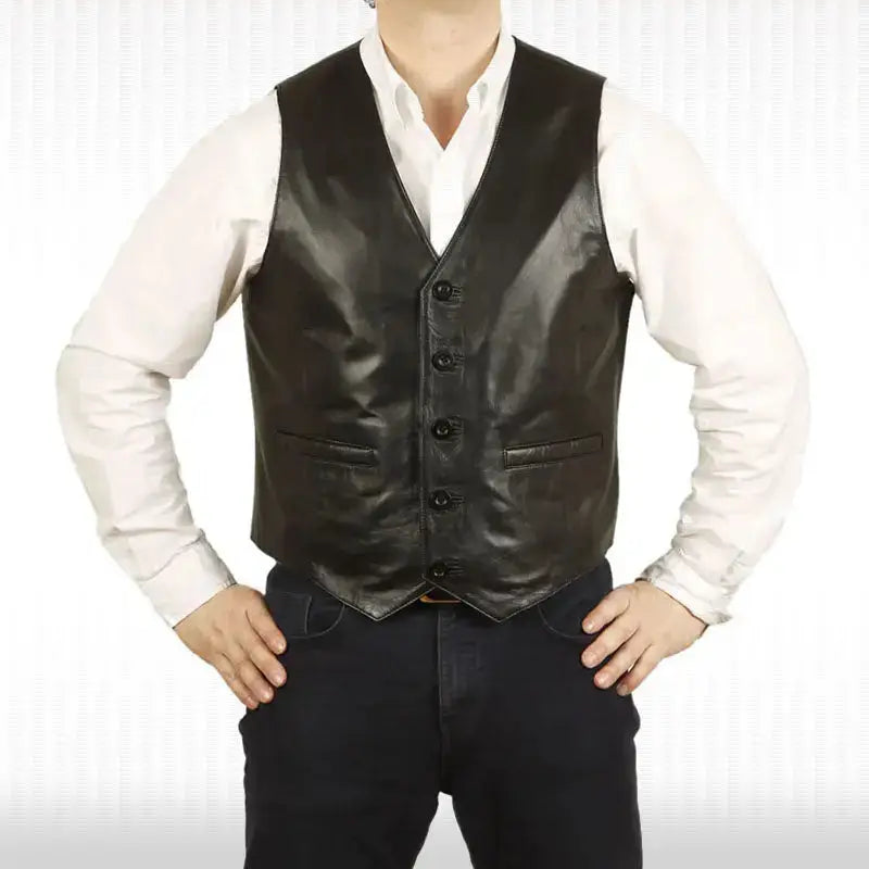 Men’s Stylish Noir Leather Waistcoat Vest