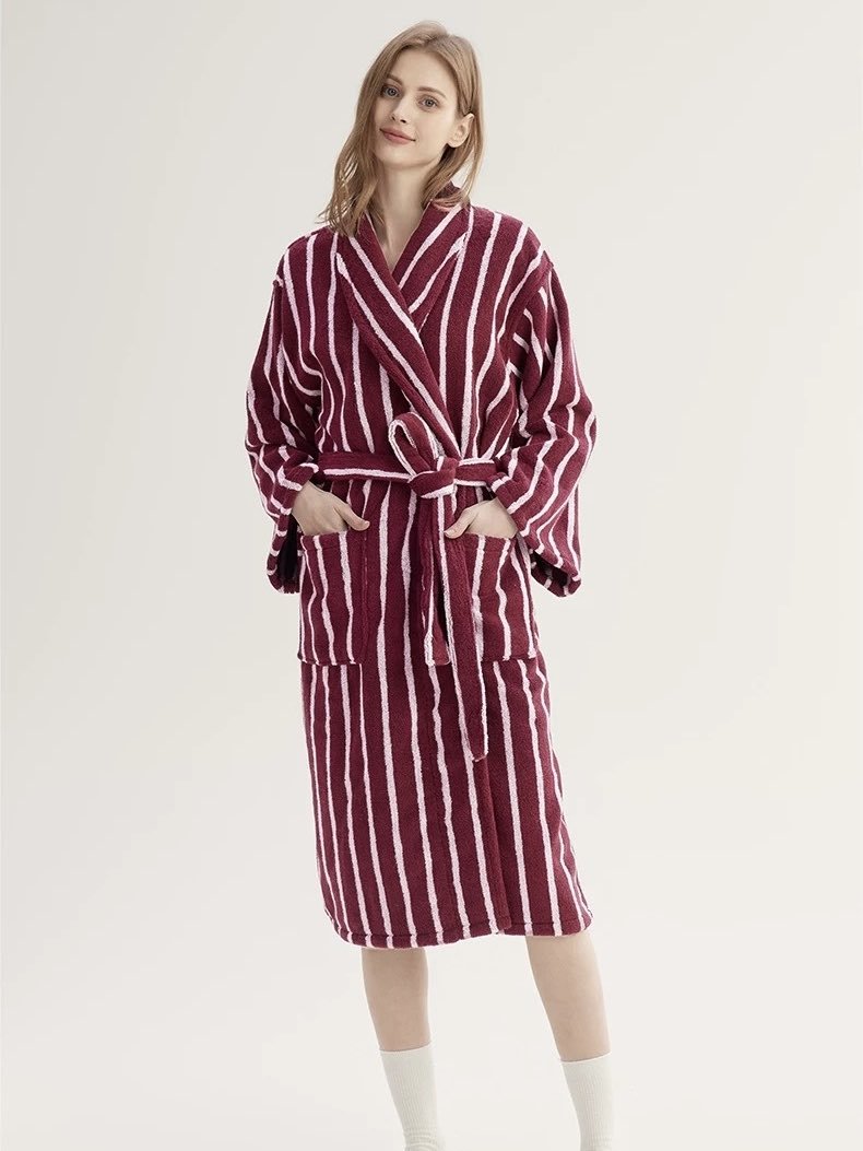 Ultra Soft Retro Stripe Bathrobe - 100% Organic Long-stapled Cotton